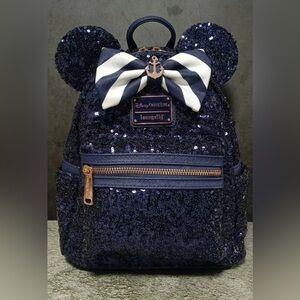 Disney Loungefly Cruise Line Minnie Mouse Navy Blue Sequin Backpack NWT​